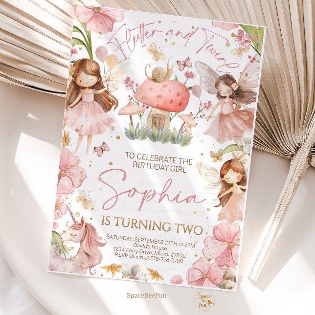 Sagobirthday Invitation Party Magisk Enhörning Inbjudningar (Fairy Birthday,Invitation,Fairy Party,Magical day,Unicorn Floral,Fairy invites,)