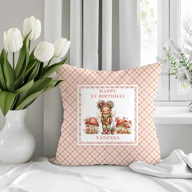 Sagoblomma Rosa Blommig Flickfödelsedags Kudd Kudde (Bloom Fairy Pink Floral Girl Birthday Throw Pillow)