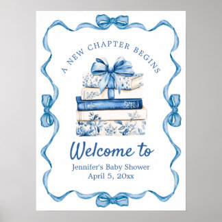Sagobok Baby Shower Blå Band Välkomstskylt Poster
