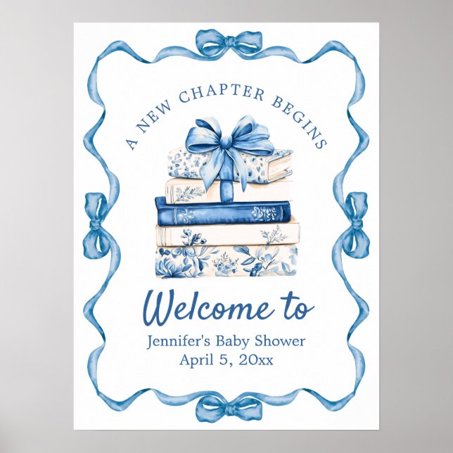 Sagobok Baby Shower Blå Band Välkomstskylt Poster (Framsidan)