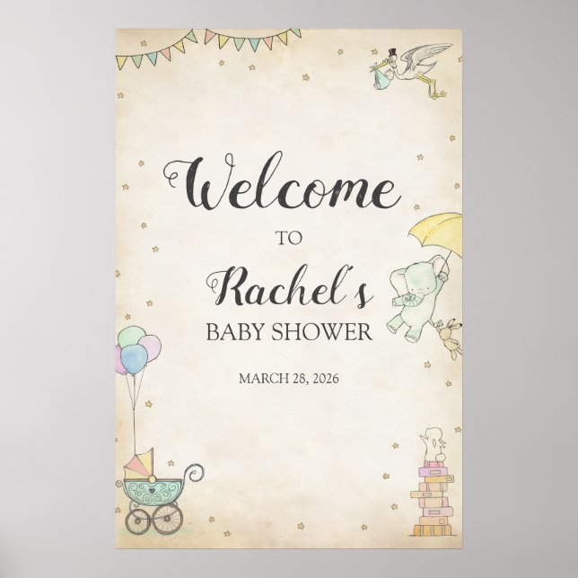 Sagobok Baby Shower Välkomstaffisch Poster (Framsidan)