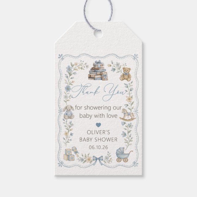 Sagobok Barnkammardetaljer Blommig Bebis Shower Presentetikett (Framsidan)