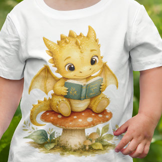 Sagobok Bebis Drakunge som Läser på Svamp Barn T Shirt