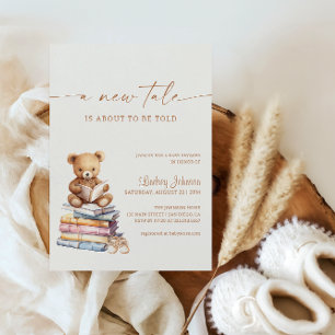 Sagobok En Ny Saga Bebis Shower Teddy Boho Inbjudningar