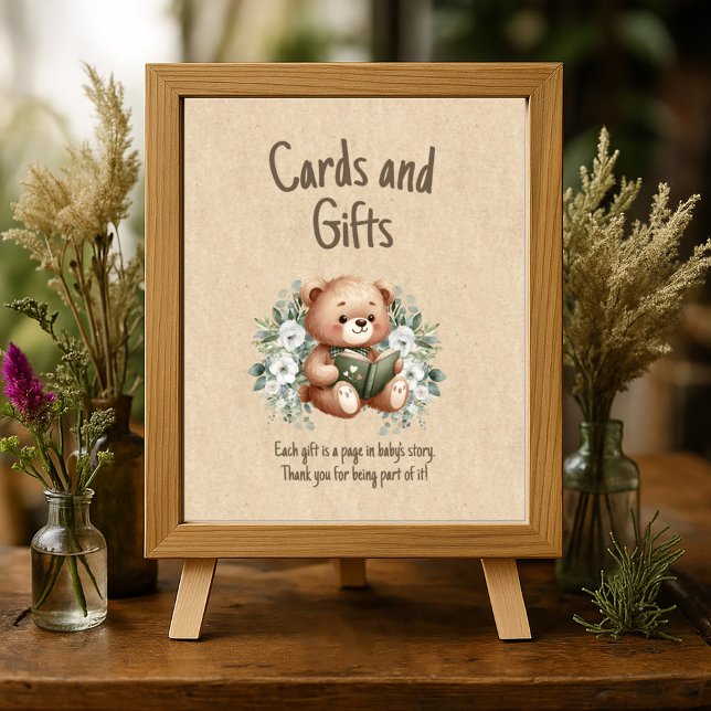 Sagobok Nallebjörn Kort Gåvor Baby Shower Poster (Storybook teddy bear baby shower Cards and gifts poster)