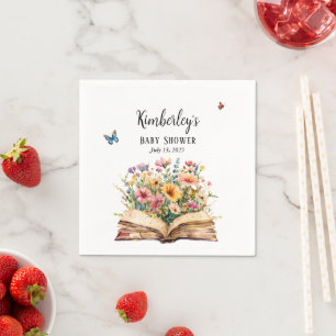 Sagobok Ny kapitel Baby Shower Vildblomma Pappersservett