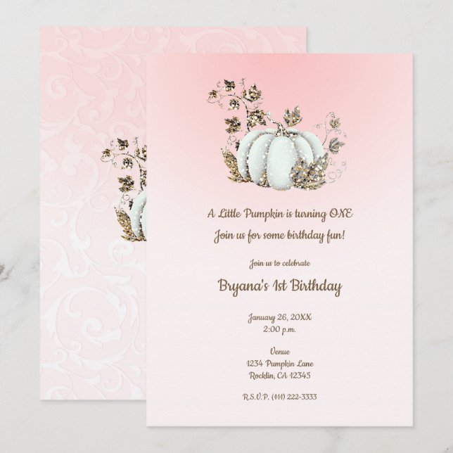 Sagobok Rosa Vit Pumpa Sagovärld 1:a Inbjudningar (Fram/baksida)