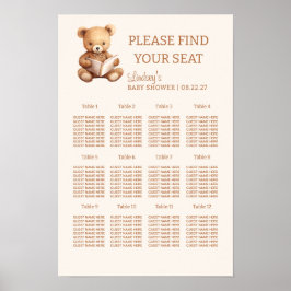 Sagobok Teddybjörn Baby Shower Sittplatskarta Poster