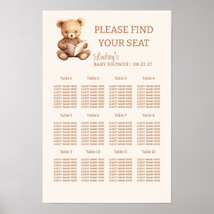 Sagobok Teddybjörn Baby Shower Sittplatskarta Poster