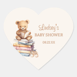 Sagobok Teddybjörn Boho Baby Shower Hjärtformat Klistermärke