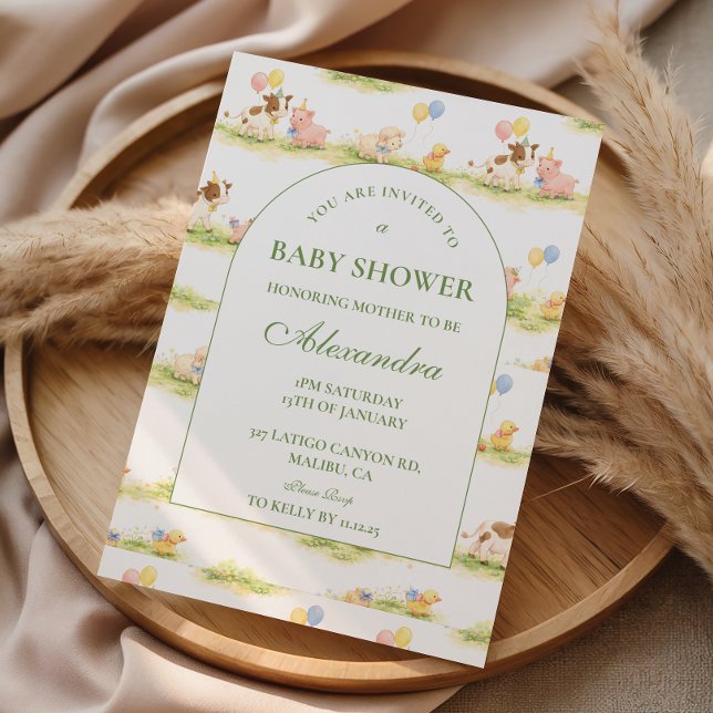 Sagoboks bondgårdsdjur Pastell Baby Shower Inbjudningar (Skapare uppladdad)
