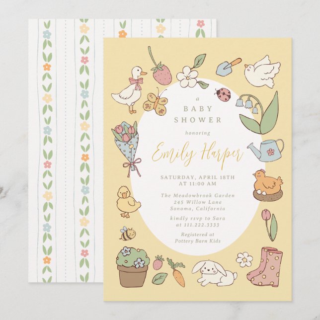 Sagoboks trädgård vintage baby shower inbjudan (Fram/baksida)