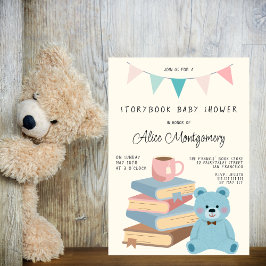 Sagoboksbibliotek Blå Teddy Babypojke Bebisdopp Inbjudningar