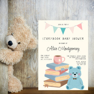 Sagoboksbibliotek Blå Teddy Babypojke Bebisdopp Inbjudningar