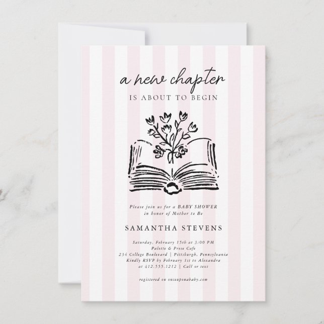 Sagoboksblommor Ett nytt kapitel börjar Baby Showe Inbjudningar (Framsida)