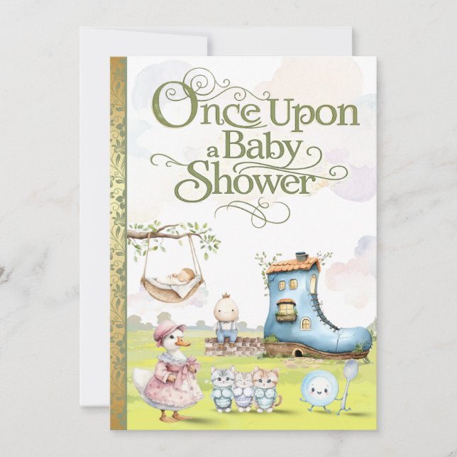 Sagoboksinbjudan till baby shower inbjudningar (Framsida)