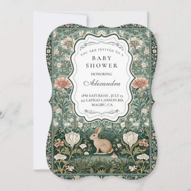 Sagobokskanin Blommig Bebisshower Inbjudningar (Framsida)