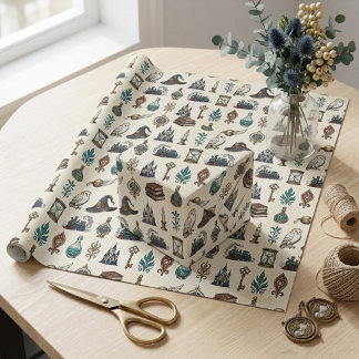 Sagobokslika slottet Vit Uggla Häxa Hatt Magisk El Presentpapper