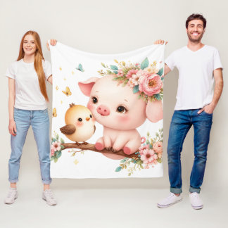 Sagobokslill gris & liten fågel fleecefilt
