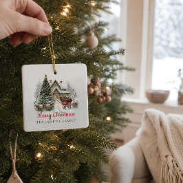Sagobokstuga Familj Julgransprydnad Keramik