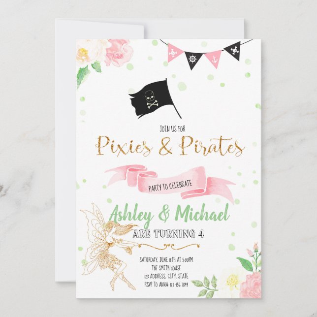 Sagofest-inbjudan för älvor och pirater inbjudningar (Framsida)