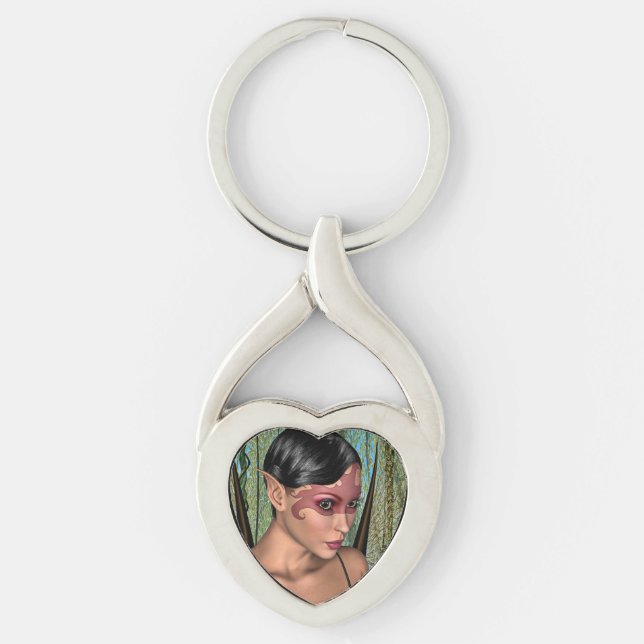 Sagofjäril Twisted Heart Silverfärgad Nyckelring (Framsidan)