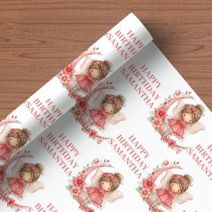 Sagoflicka 1-års födelsedag Magisk Rosa Blommig Presentpapper
