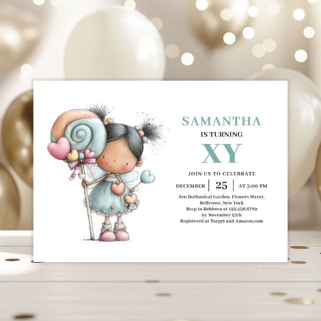 Sagoflicka 2-års födelsedagsinbjudan Söt och fanta Inbjudningar (Fairy Girl 2nd Birthday Cute Whimsy Pastel invitation)