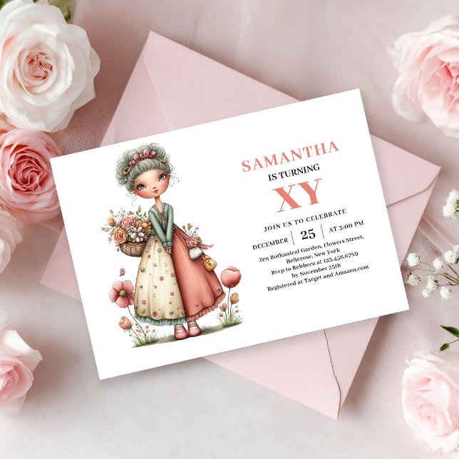 Sagoflicka 4-års födelsedags fantastiska rosa magi inbjudningar (Fairy Girl 4th Birthday Whimsy Pink Magic invitation)