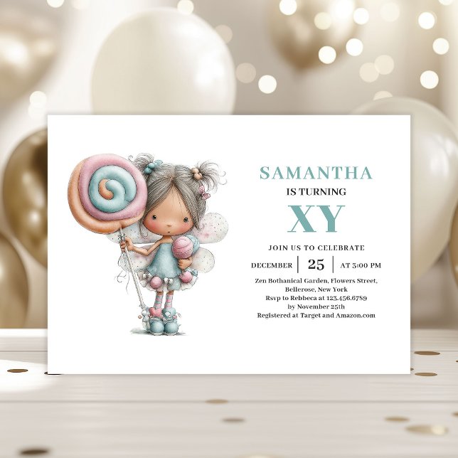 Sagoflicka 6-års födelsedag Whimsical Söt Pastell Inbjudningar (Fairy Girl 6th Birthday Whimsical Cute Pastel invitation)