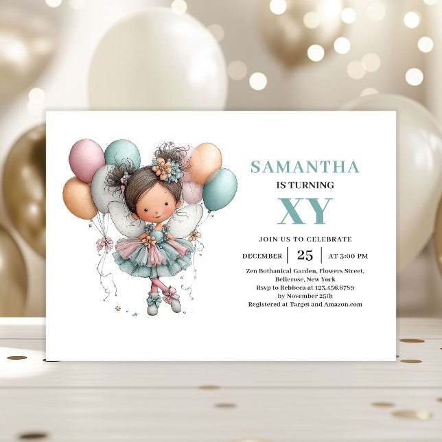 Sagoflicka 7-års födelsedag Nyckfull Pastell Söt Inbjudningar (Fairy Girl 7th Birthday Whimsical Pastel Cute invitation)