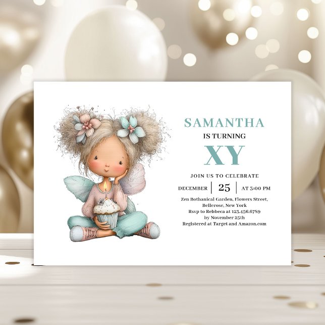 Sagoflicka 7-års födelsedag Nyckfull Söt Pastell Inbjudningar (Fairy Girl 7th Birthday Whimsical Cute Pastel invitation)