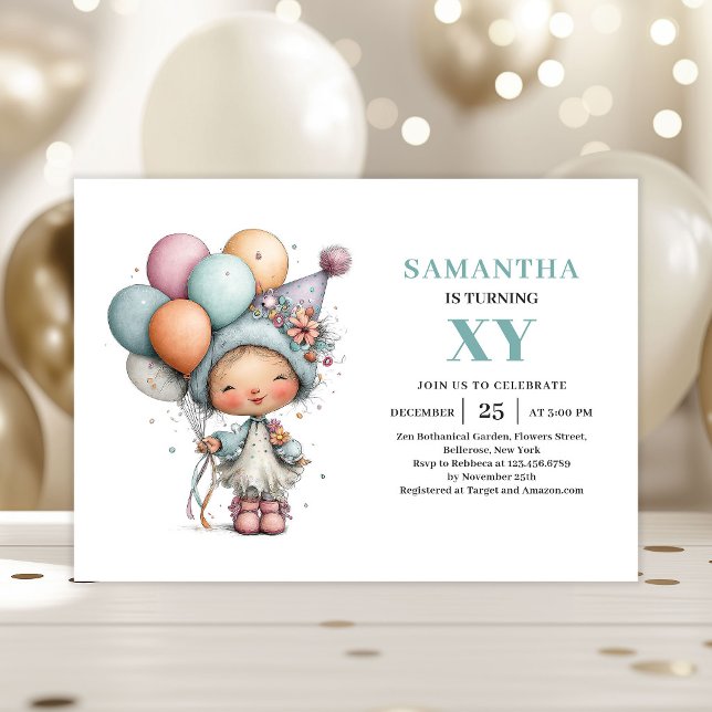 Sagoflicka 8-års födelsedag Whimsical Pastell Söt Inbjudningar (Fairy Girl 8th Birthday Whimsical Pastel Cute invitation)