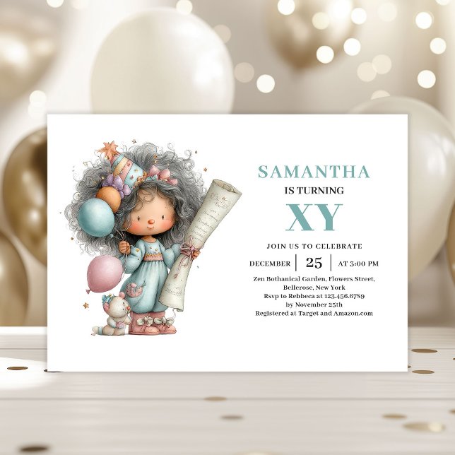 Sagoflicka 8-års födelsedagsinbjudan Söt Pastell W Inbjudningar (Fairy Girl 8th Birthday Cute Pastel Whimsy invitation)