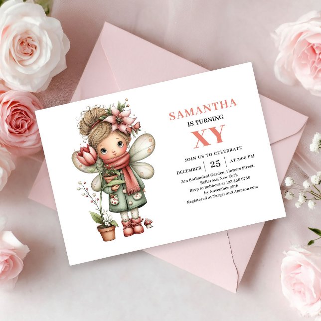 Sagoflicka Födelsedag Whimsical Blommig Rosa inbju Inbjudningar (Fairy Girl Birthday Whimsical Floral Pink invitation)