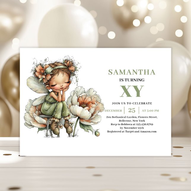 Sagoflickans 1-års födelsedagsmagiska visdomsblomm inbjudningar (Fairy Girl 1st Birthday Magical Sage Floral Invitation)