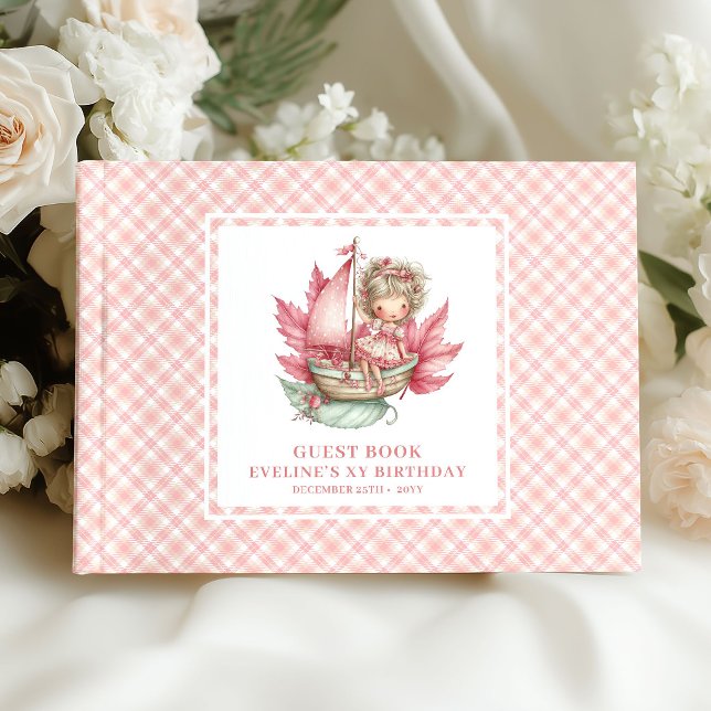 Sagoflickas födelsedag Pastellrosa Blommig Gästbok (Fairy Girl Birthday Pastel Pink Floral Guestbook)