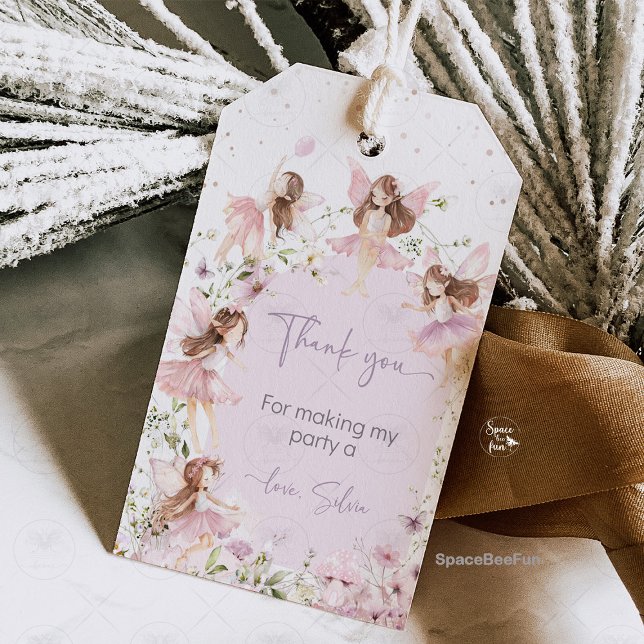 Sagoföddelsedagsfest Presentetikett (fairy birthday invitation, gift tag,garden boho birthday invite, pink fairy birthday invite, enchant)