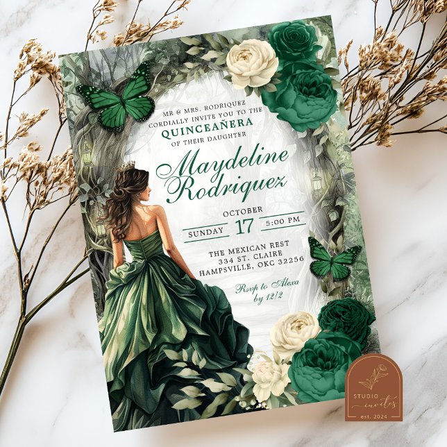Sagogrön Whimsical Skog Quinceanera Inbjudningar (Skapare uppladdad)