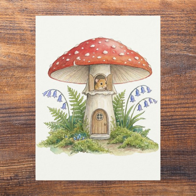 Sagokärna Mushouse Blankett Vykort (Fairycore Mushroom Mouse House Whimsical Wildlife Storybook illustration postcard art print for kids)