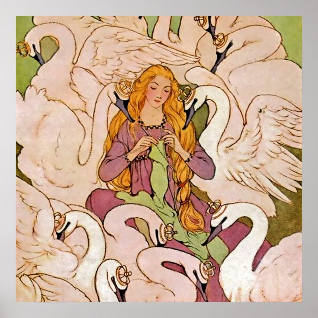 Sagokonst "Vilda svanar" av Elenore Abbott Poster (Framsidan)