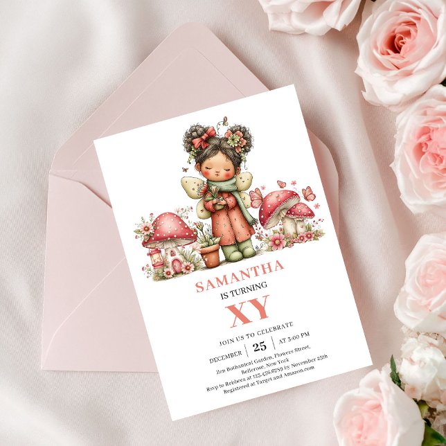 Sagoland Älva 3-års födelsedags rosenfärgade blomm Inbjudningar (Fairyland Fairy 3rd Birthday Pink Flowers Invite)