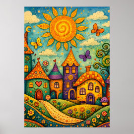 Sagoland by Night - Färgrik Canvas Konst Poster
