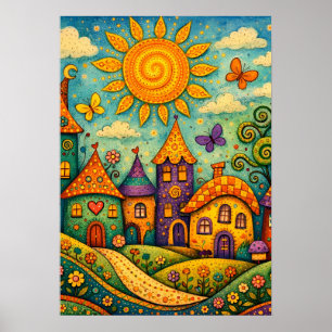 Sagoland by Night - Färgrik Canvas Konst Poster