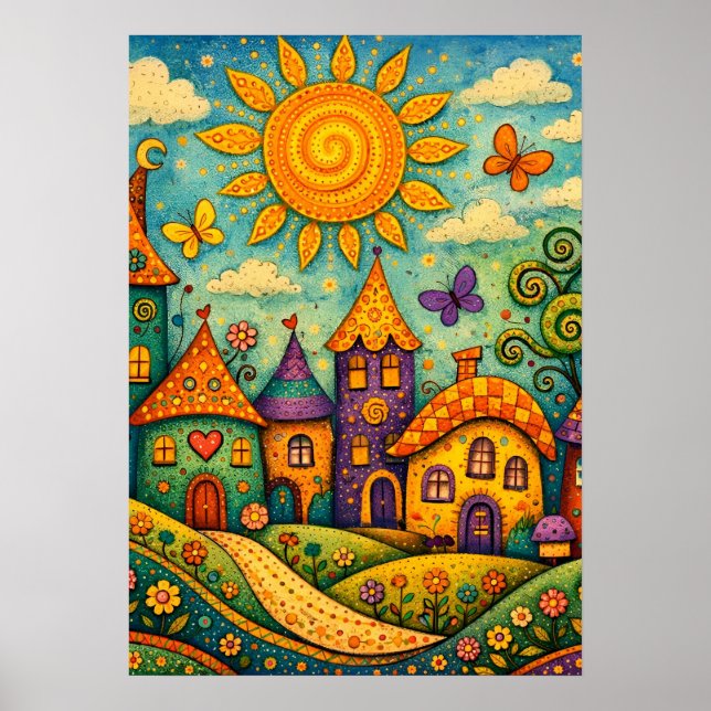Sagoland by Night - Färgrik Canvas Konst Poster (Framsidan)