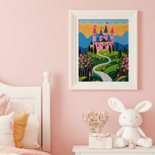 Sagolandska slott landskapsväggkonst för barn poster