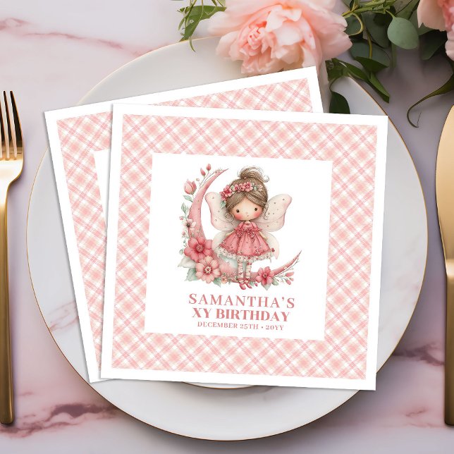 Sagolik flicka födelsedag rosablommiga servetter (Fairy Girl Birthday Blush Pink Floral napkins)