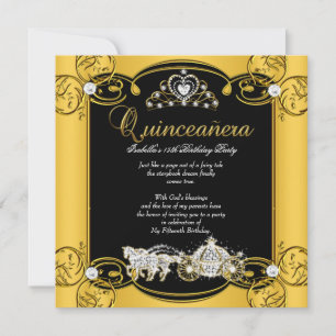 Sagolik Quinceanera 15-årsdag Gul Svart Inbjudningar