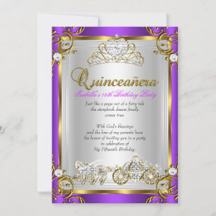 Sagolik Quinceanera 15-årsdag Lila Guld Inbjudningar