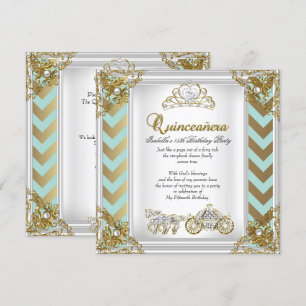 Sagolik Quinceanera 15-årsdag Mint Guld 2 Inbjudningar